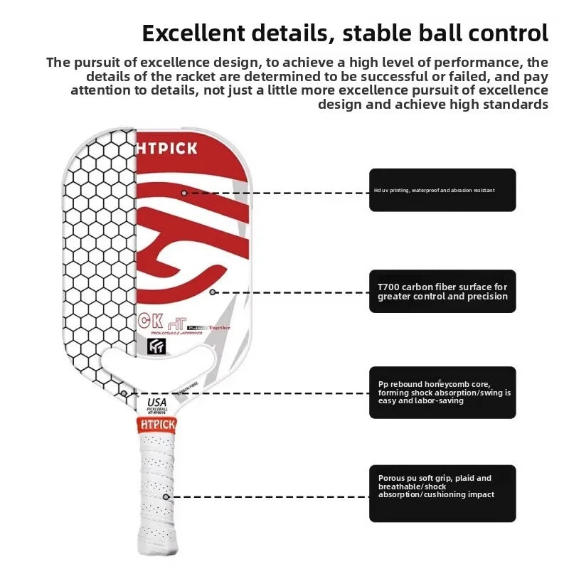 HTPICK Pickleball Carbon Fiber Integrated Professional Enhanced Rotation Pickleball